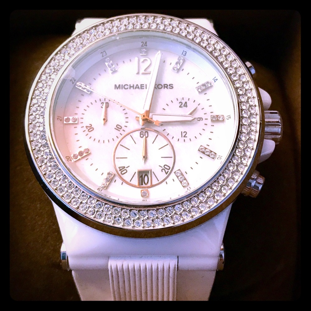 New Michael Kors white ceramic crystal watch